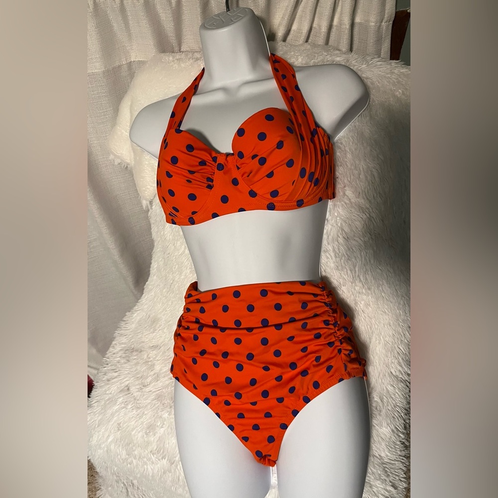 J. Crew polka dot high waisted retro bikini-top 34C, bottom Large